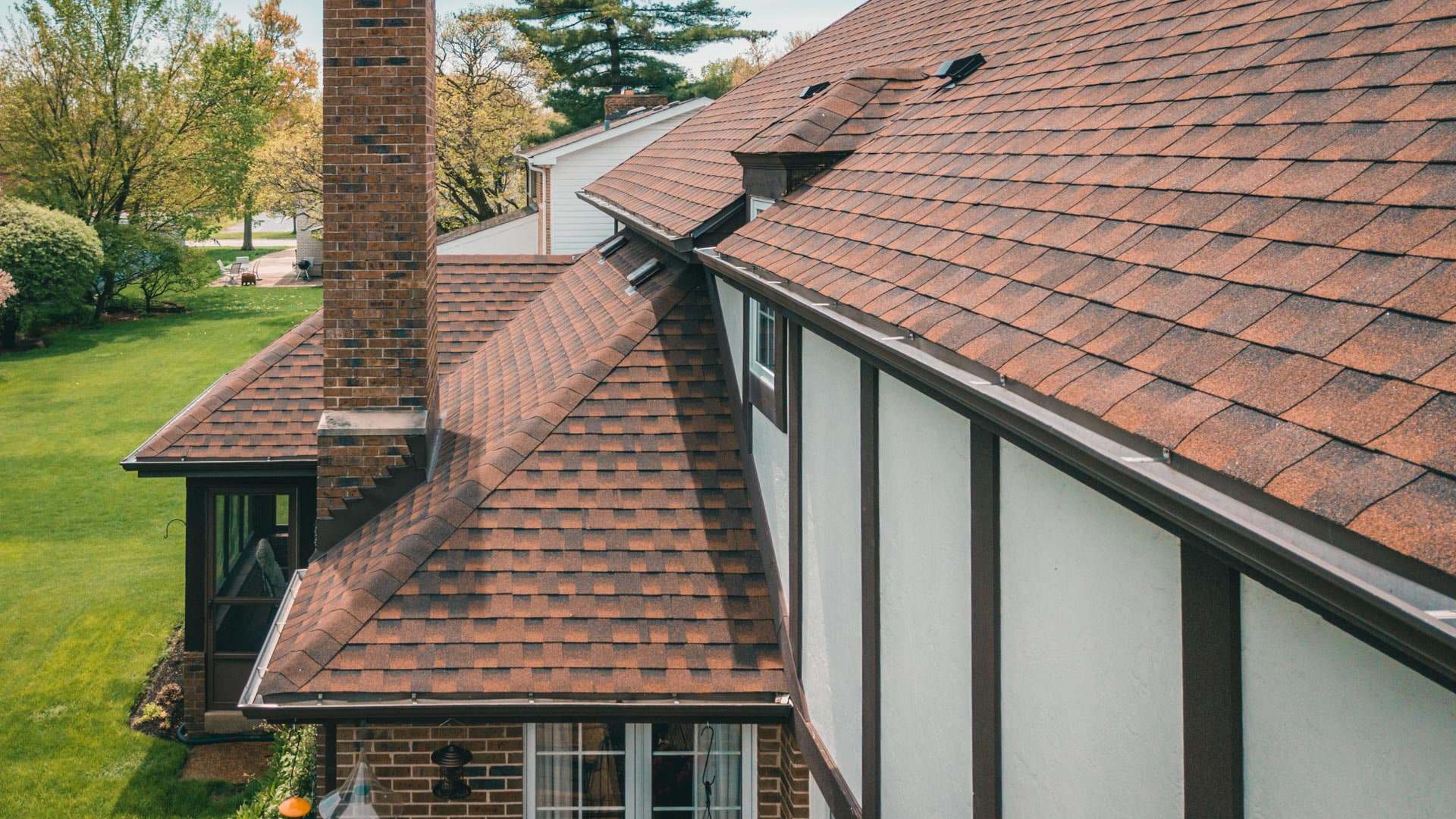 New tiled pitched roof on a house
