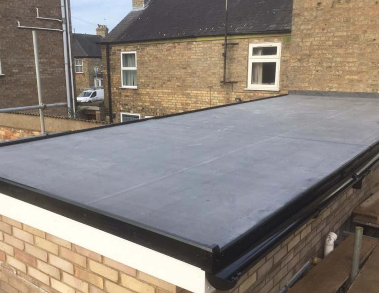 Flat roof extension with a glass roof lantern